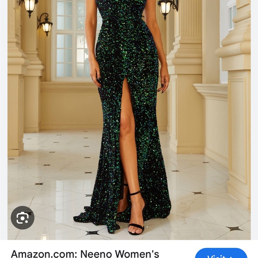 Women's Green Sequin Evening Dress